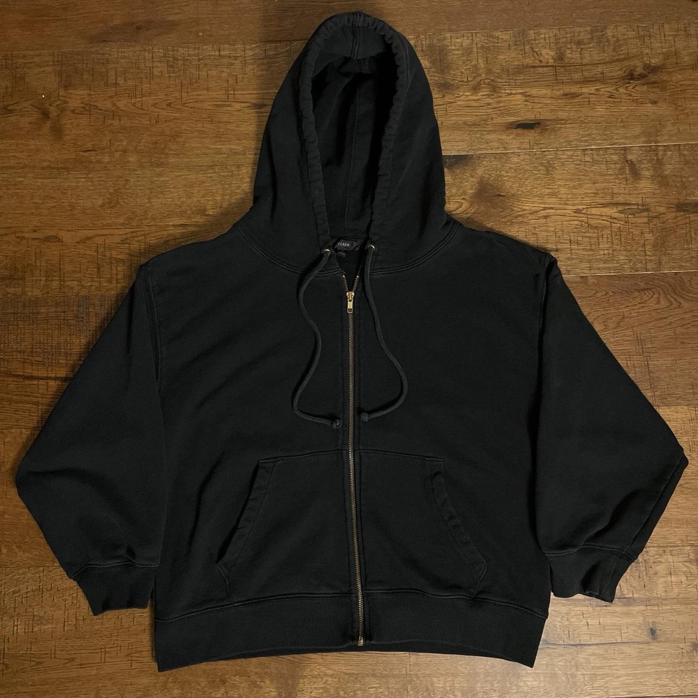 J.Crew Zip Up Hoodie Mens Small Black Minimalist Baggy Boxy Heavyweight